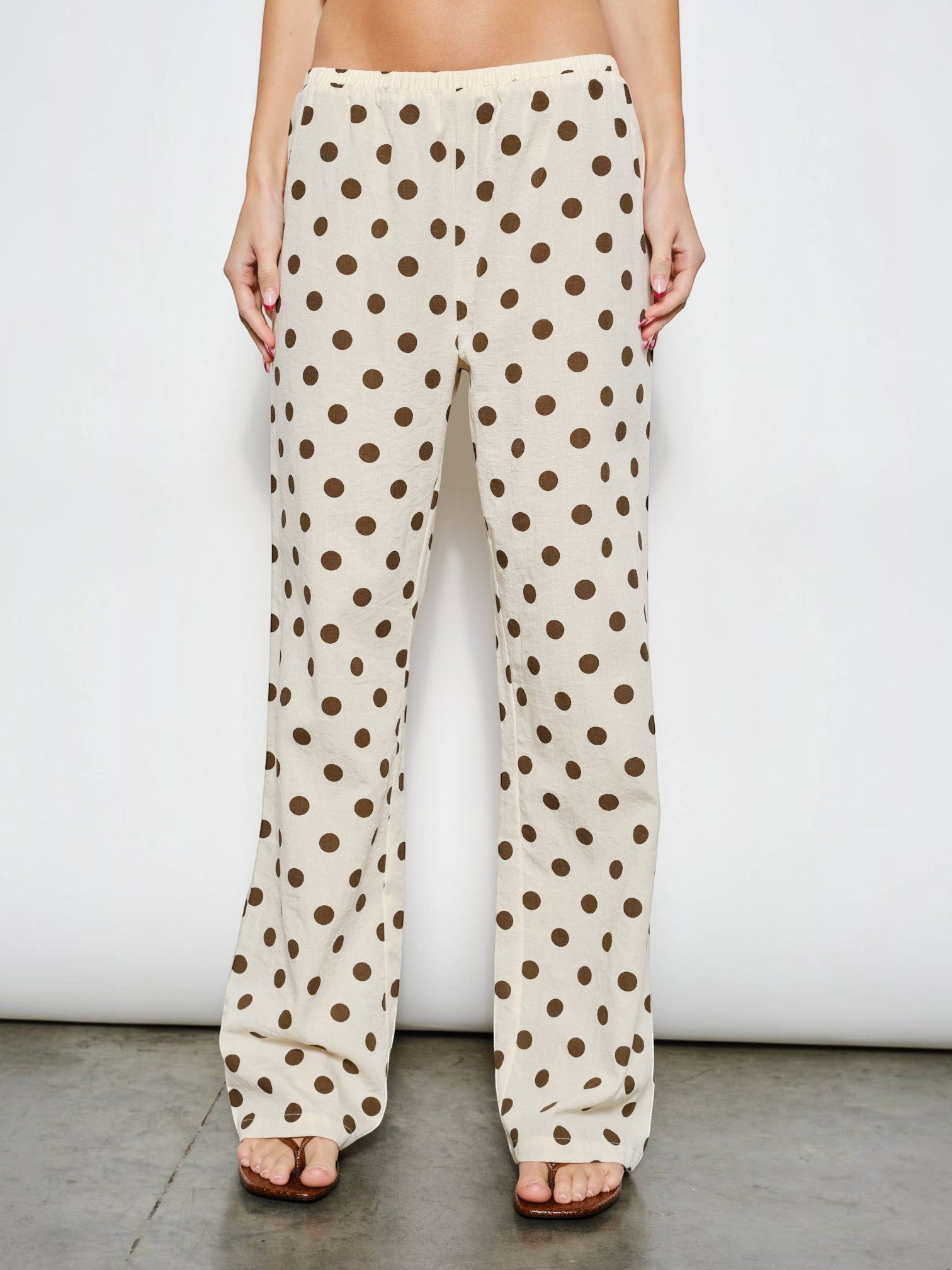 Mialur Boutique - The Harper Pants - White with Brown Polka Dots Color