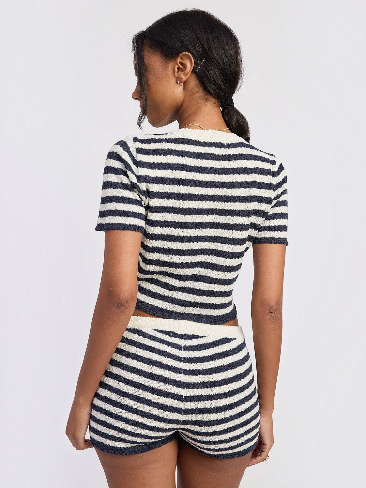 Mialur Boutique - Navy Coast Knit Top - Navy and White Strip