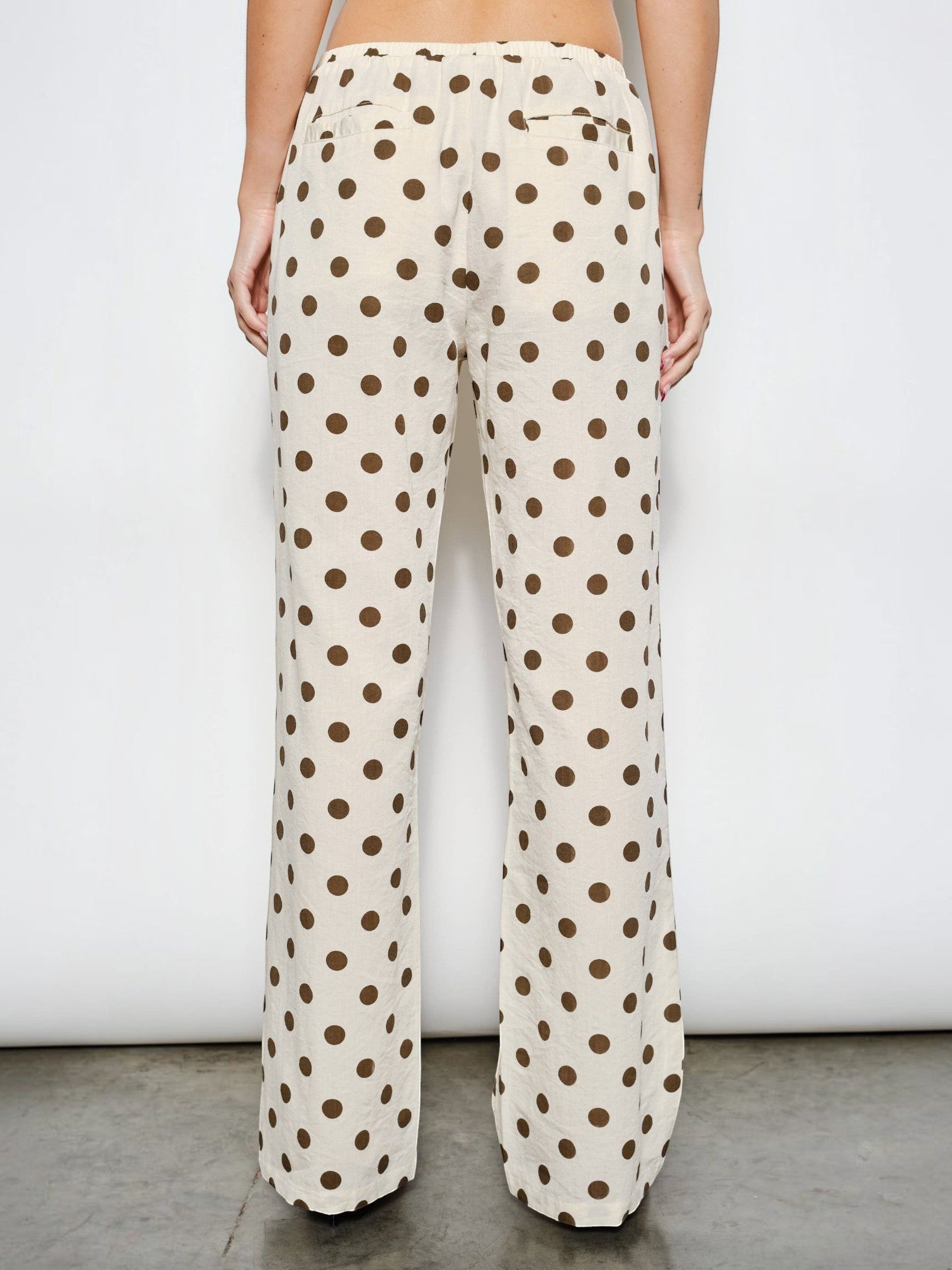 Mialur Boutique - The Harper Pants - White with Brown Polka Dots Color