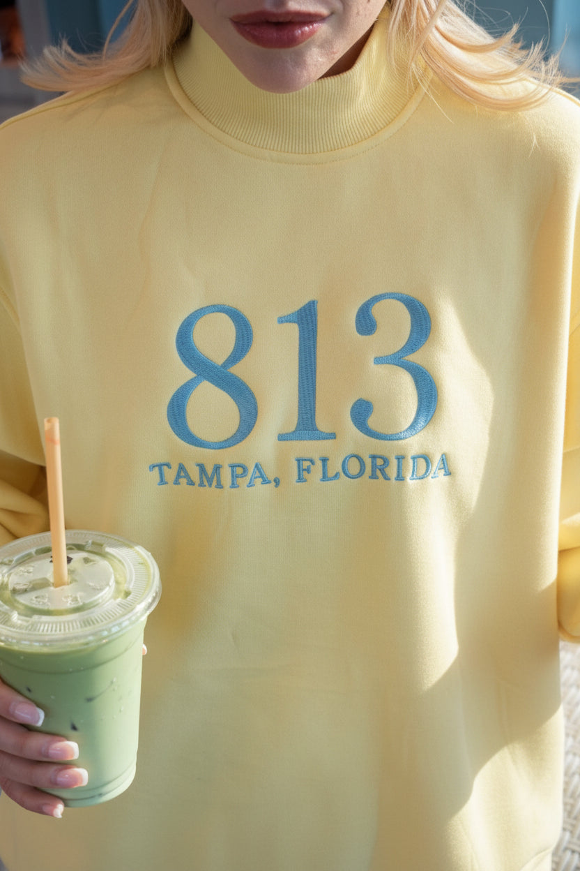 Mialur Boutique - 813 Tampa Florida Sweatshirt - Mock Top - Yellow Color