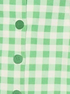 Mialur Boutique - Close-up of a green and white gingham checkered fabric with three green buttons aligned vertically.