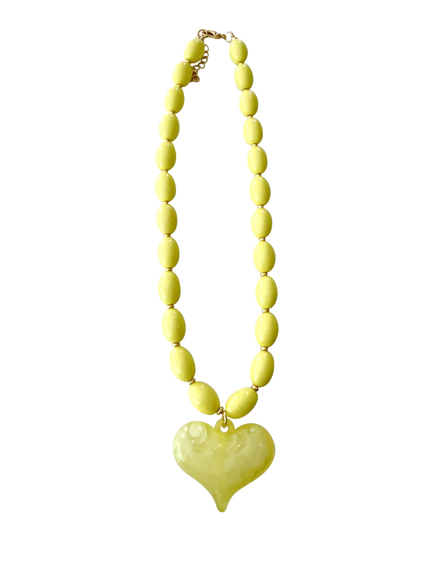 Mialur Boutique - Yellow Beaded Necklace - Yellow Beads with a Yellow Heart Charm