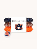 Mialur TELETIES Auburn University hair ties in orange and navy with a team logo charm on a white display card