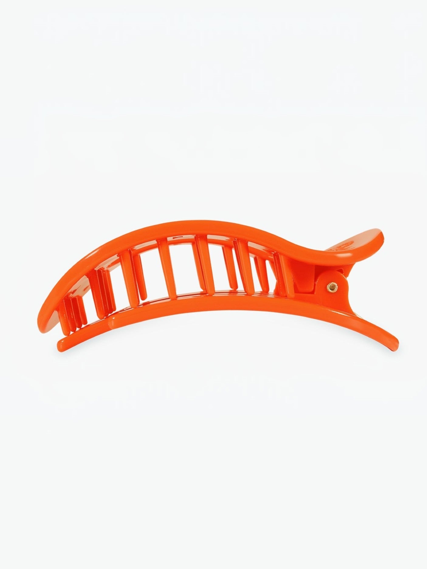 Mialur Auburn University War Eagle medium flat round hair clip in orange with bendable teeth for comfortable wear.