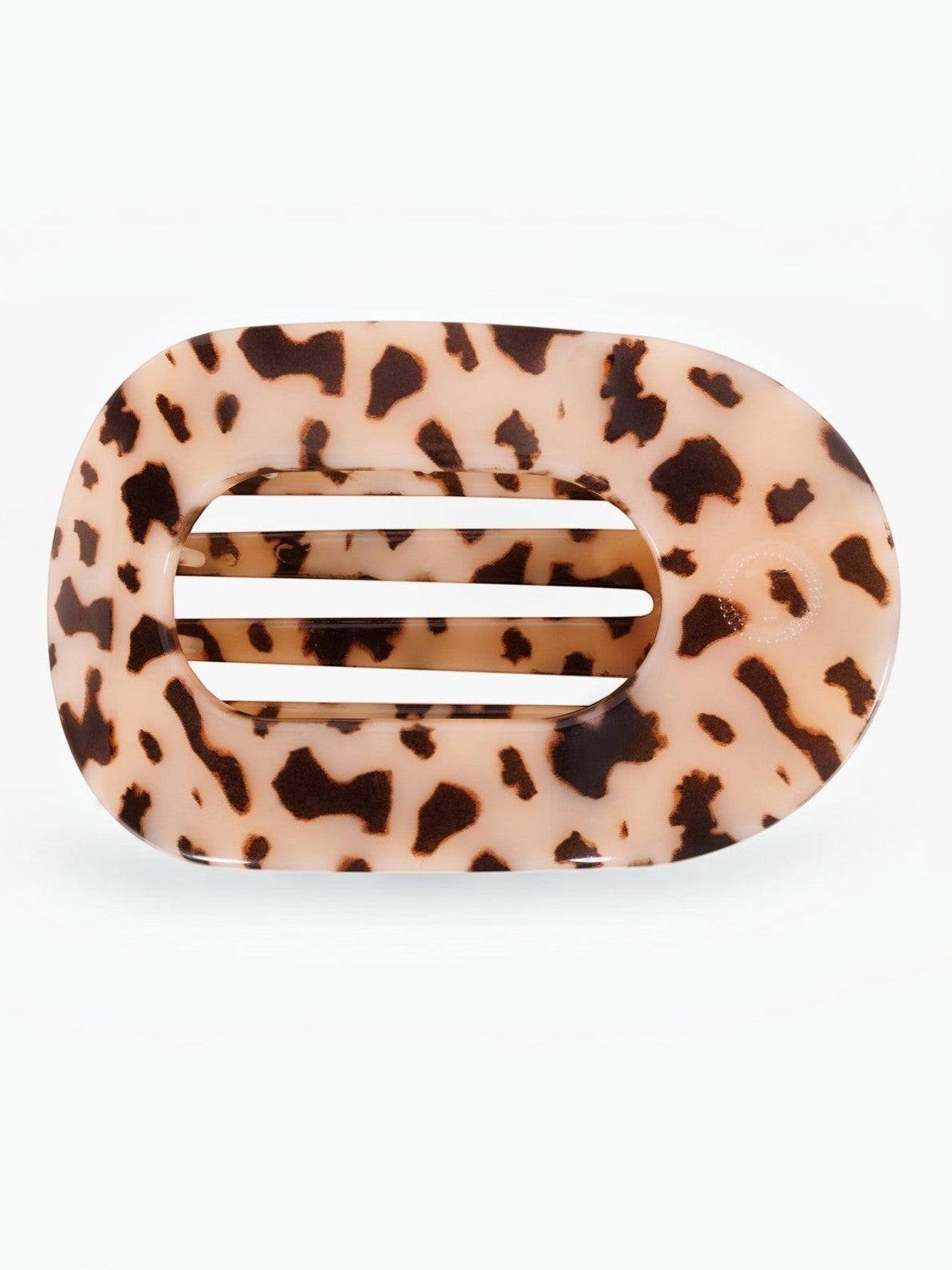 Mialur blonde tortoise medium flat round hair clip in brown and beige with bendable teeth for a comfortable hold.