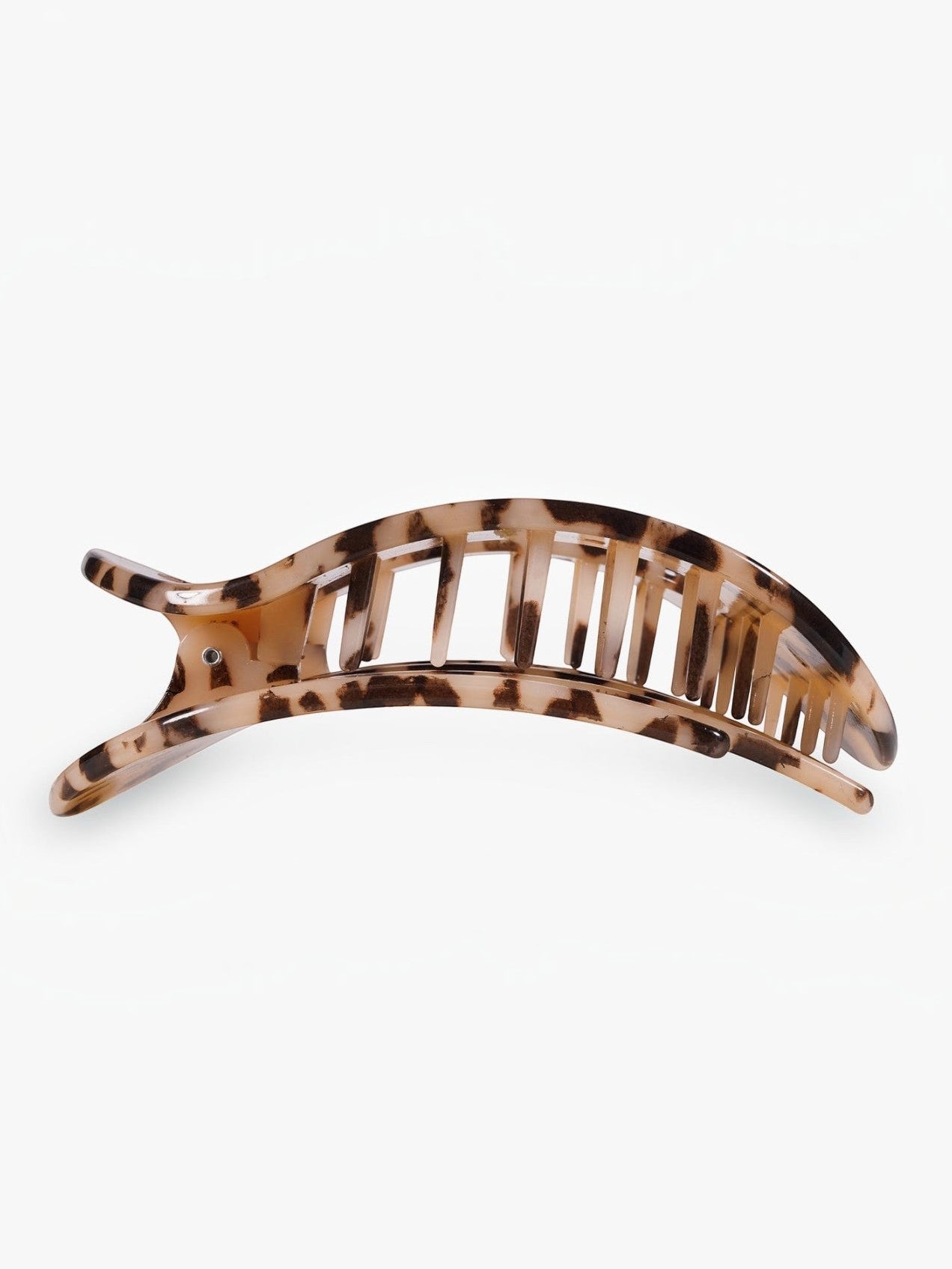 Mialur blonde tortoise medium flat round hair clip in brown and beige with bendable teeth for comfortable wear.