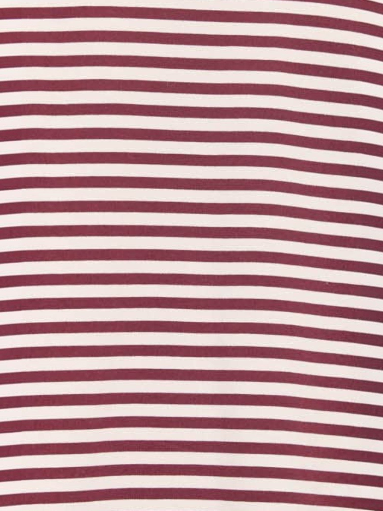 Close-up of the Mialur striped long-sleeve top featuring a burgundy and white horizontal pattern in cotton blend