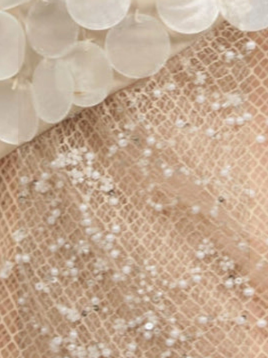 Mialur Celeste Cami featuring sheer mesh fabric with delicate pearl-inspired beadwork and layered circular accents.