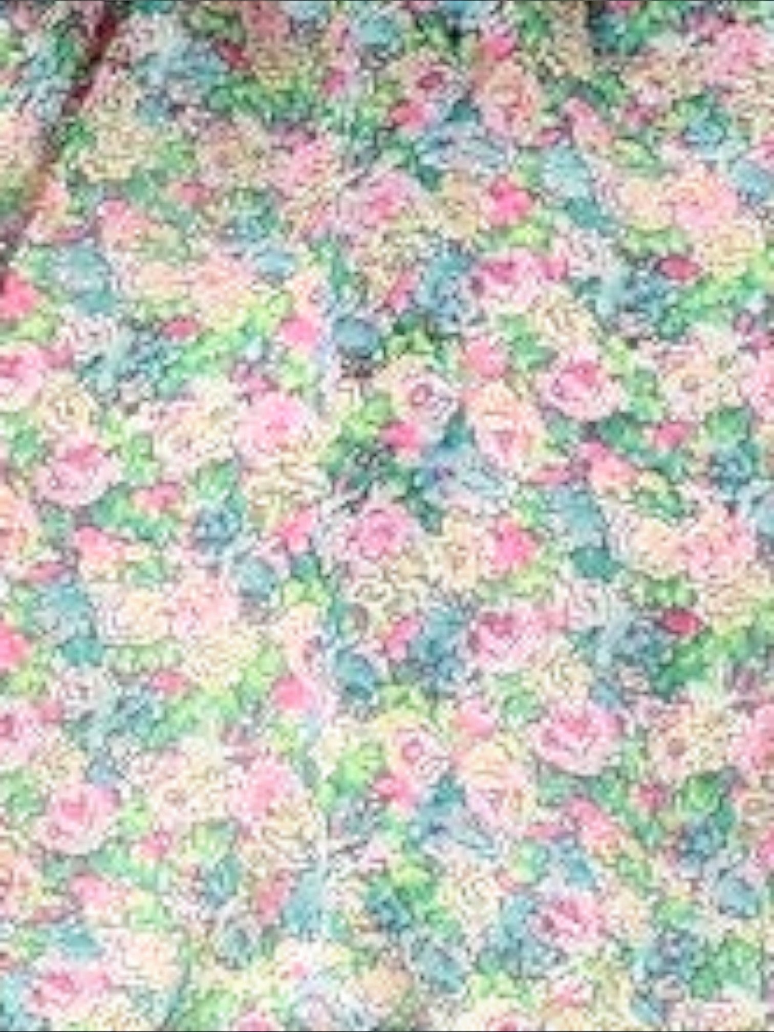 Mialur Fleur floral romper fabric featuring a romantic multi-colored botanical print on a lightweight material