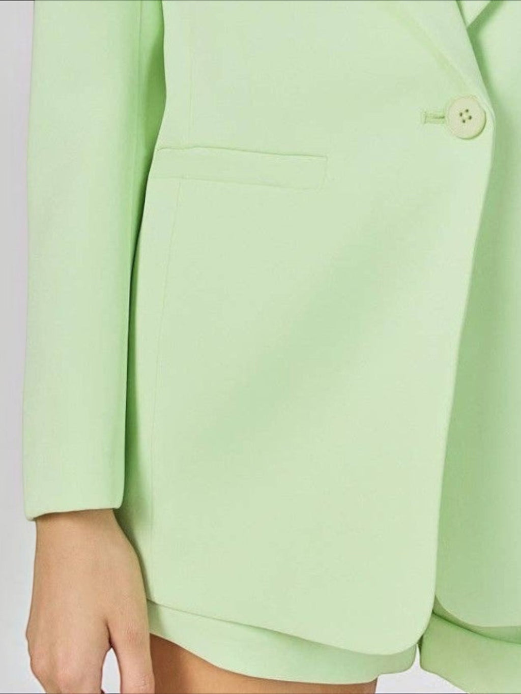 Mialur Florida Blazer in sugar lime light green with a relaxed oversized fit, lapel collar, and front pocket detail.