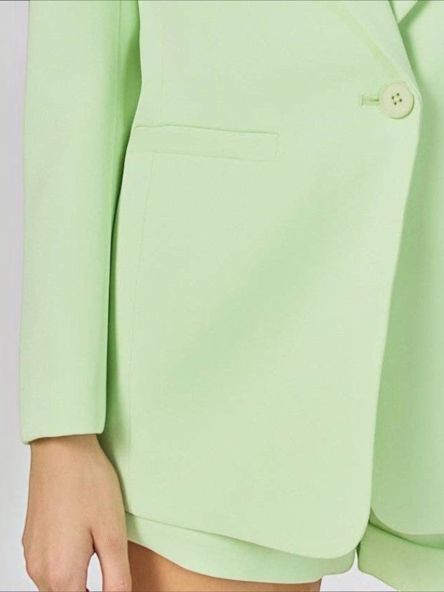 Mialur Florida Blazer in sugar lime light green with a relaxed oversized fit, lapel collar, and front pocket detail.