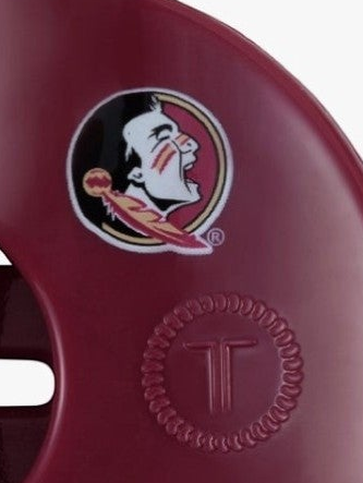 Mialur Boutique - Close-up of a dark red plastic item featuring the Florida State Seminoles logo and an embossed 'T' emblem.