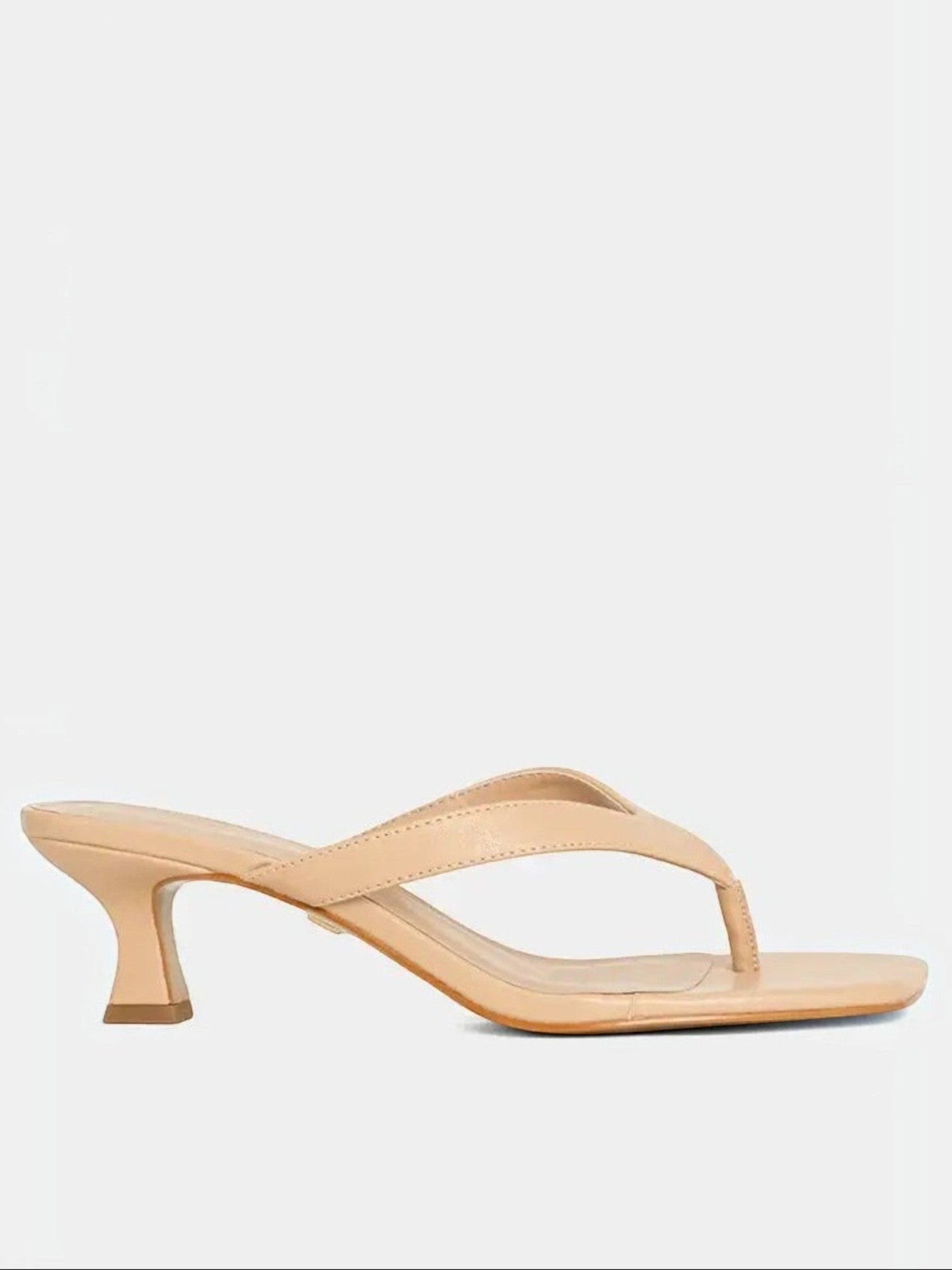 Mialur FRANNY nude thong heels with a square open toe and sculpted mid-height heel in a minimalist slip-on style.