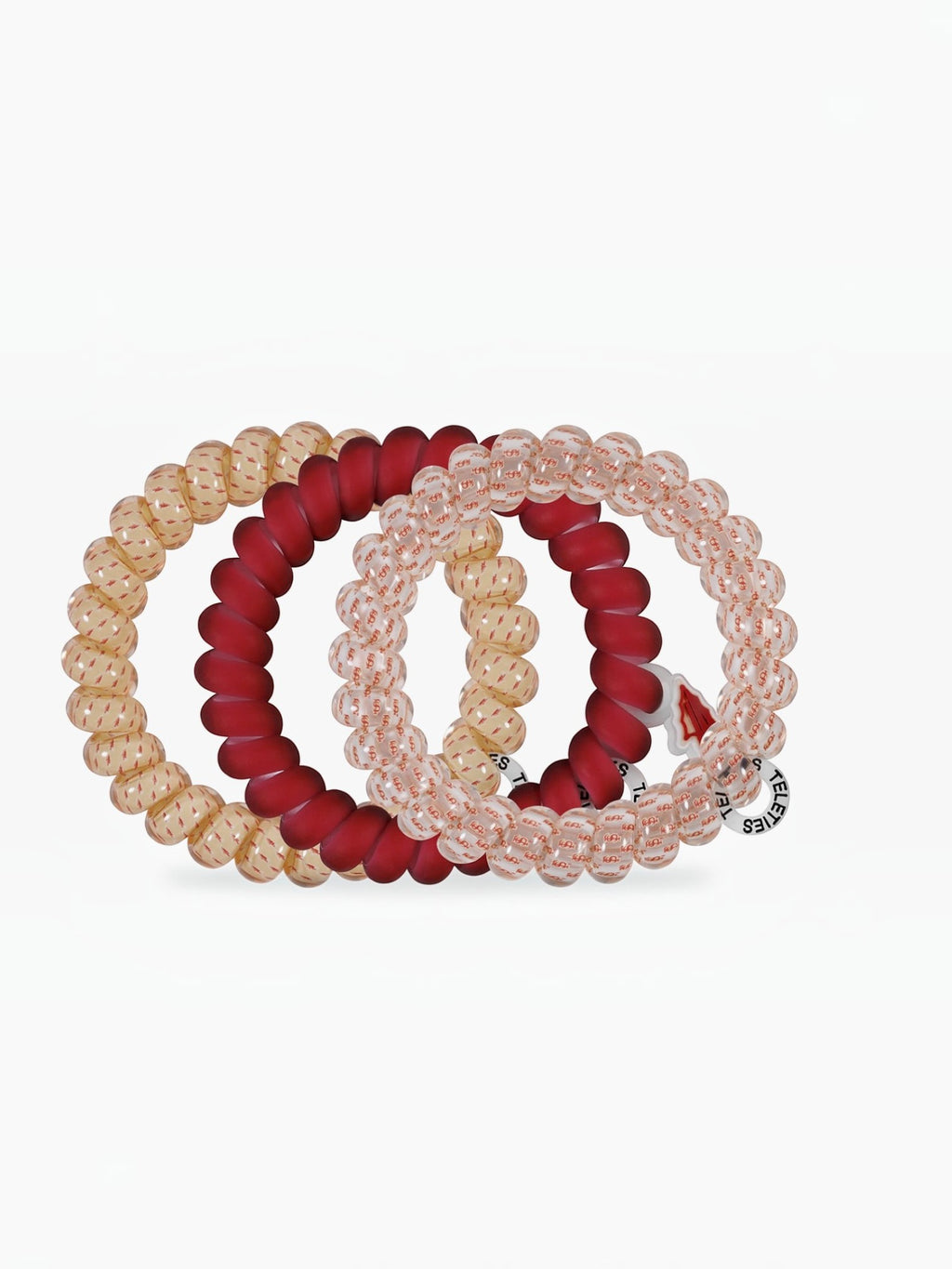 Mialur Go Noles! large spiral hair ties in garnet and gold, featuring a strong, damage-free grip for all hair types.