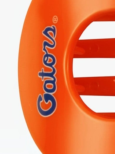 Mialur Boutique - Close-up of an orange plastic disc with the word 'Gators' printed vertically in blue and white, on a white background.
