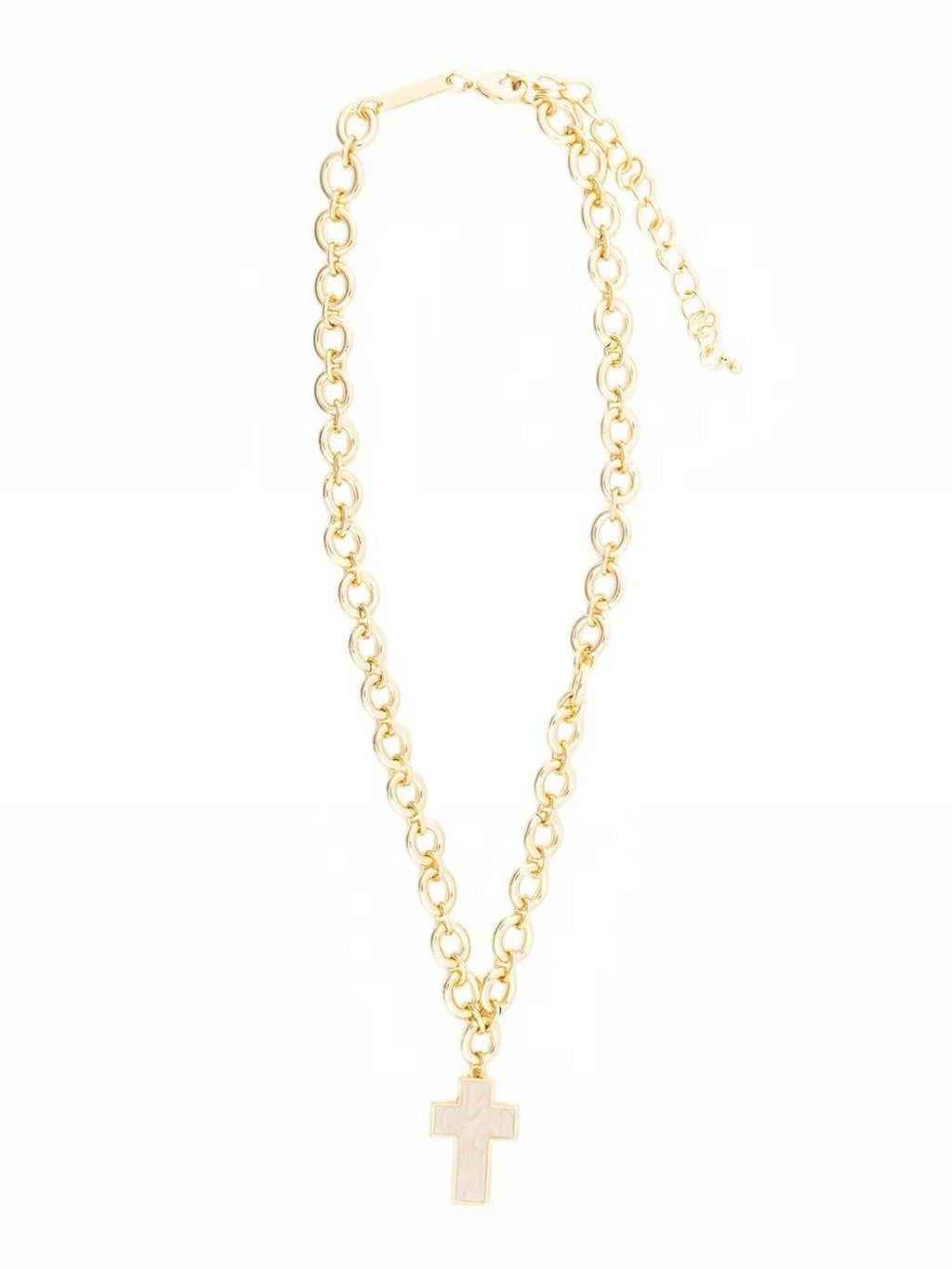 Mialur gold cross charm necklace featuring a delicate linked chain and a classic pendant on a white background