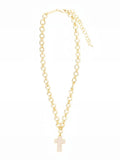 Mialur gold cross charm necklace featuring a delicate linked chain and a classic pendant on a white background
