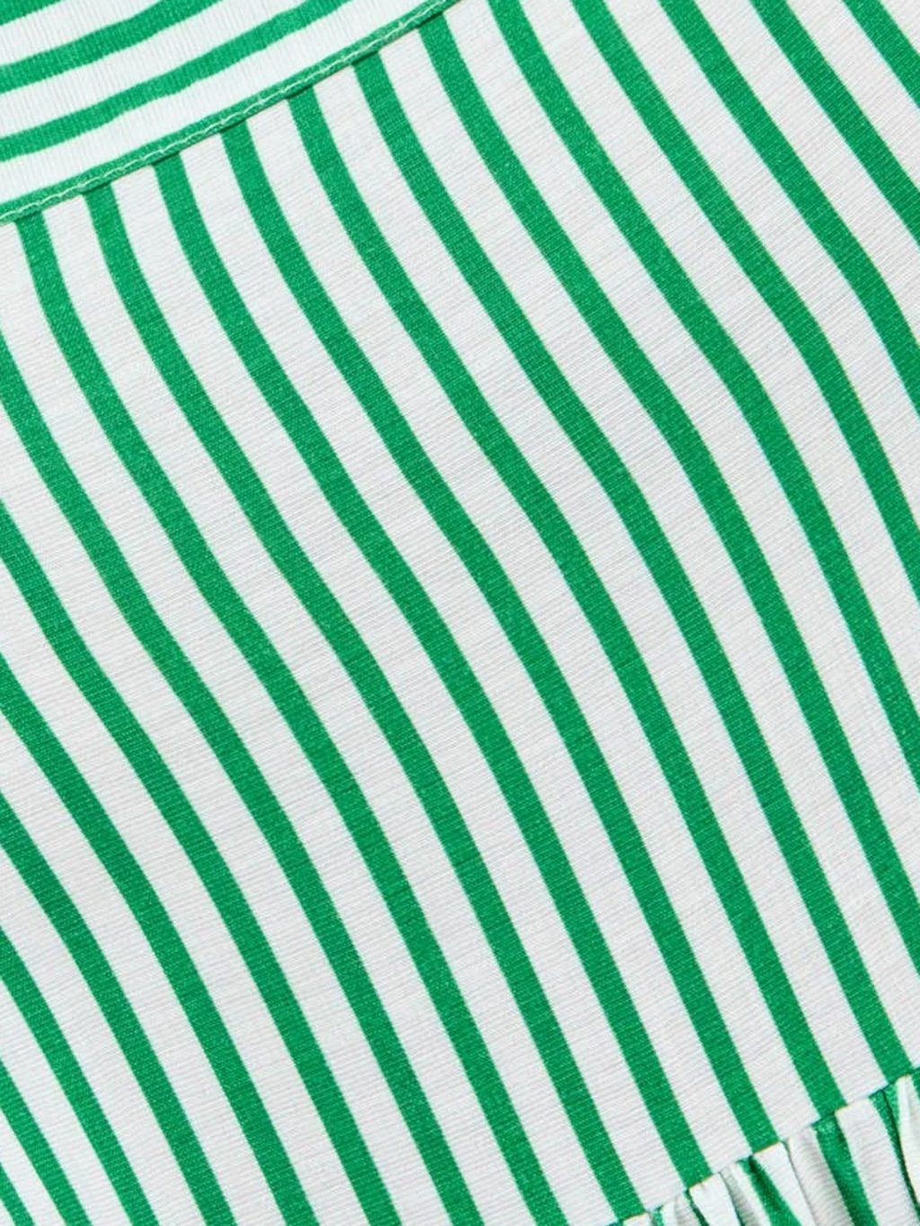 Close-up of the Mialur Savannah dress featuring a crisp green and white vertical stripe pattern on soft fabric.