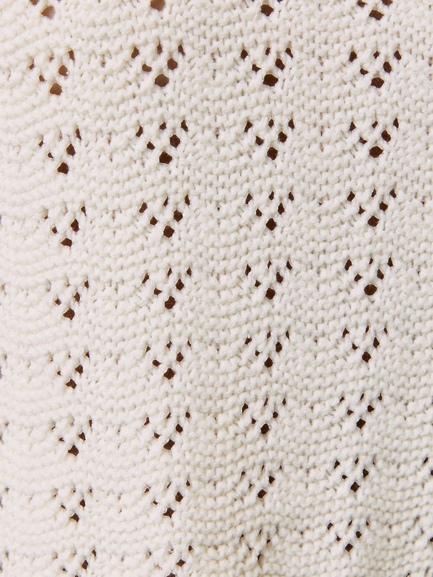 Close-up of Mialur Harbor Knit Top fabric featuring a breathable cream open-knit pattern with delicate texture.