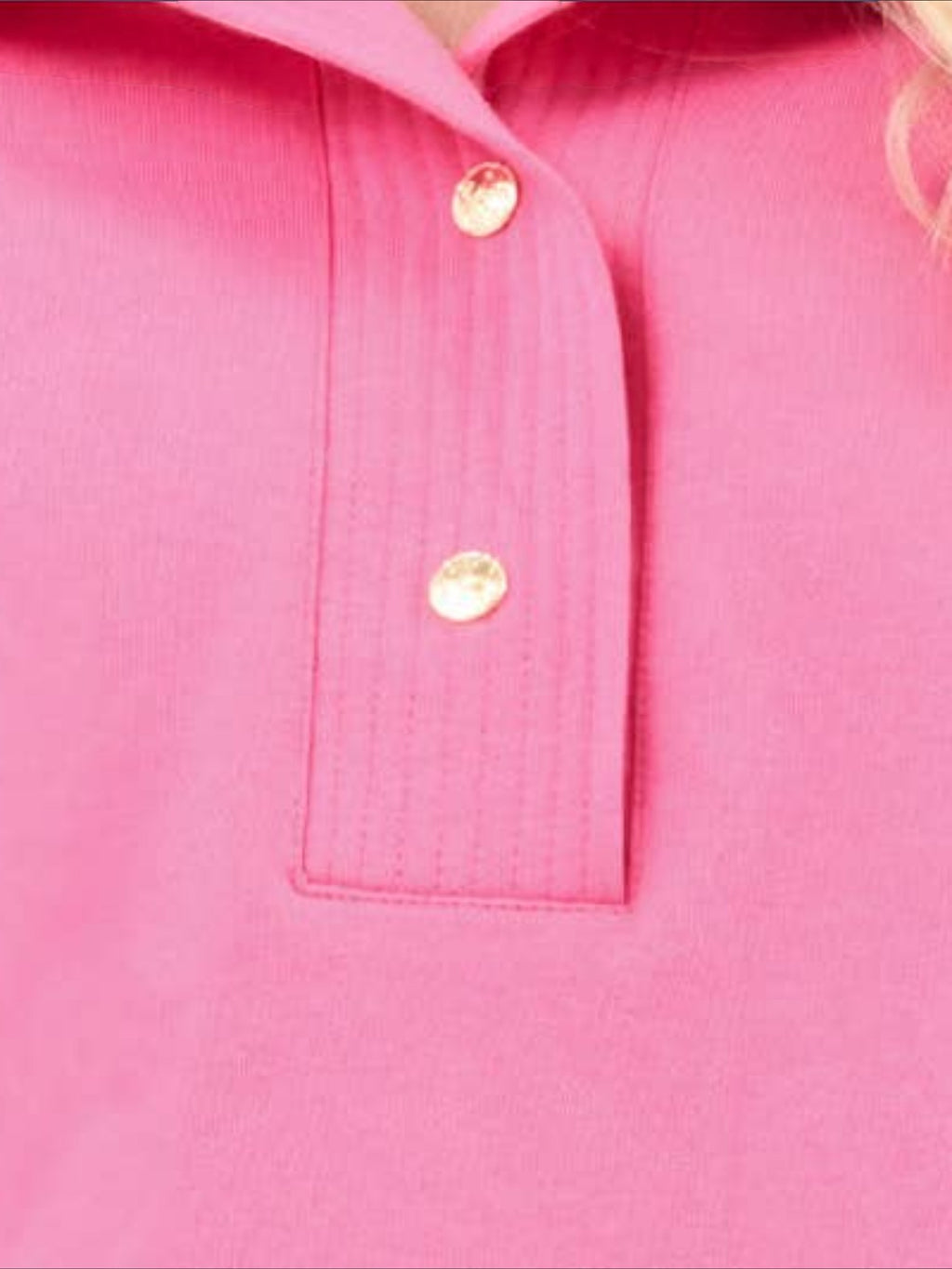 Mialur Malibu Set in vibrant pink featuring a collared neckline with polished gold-tone button details.