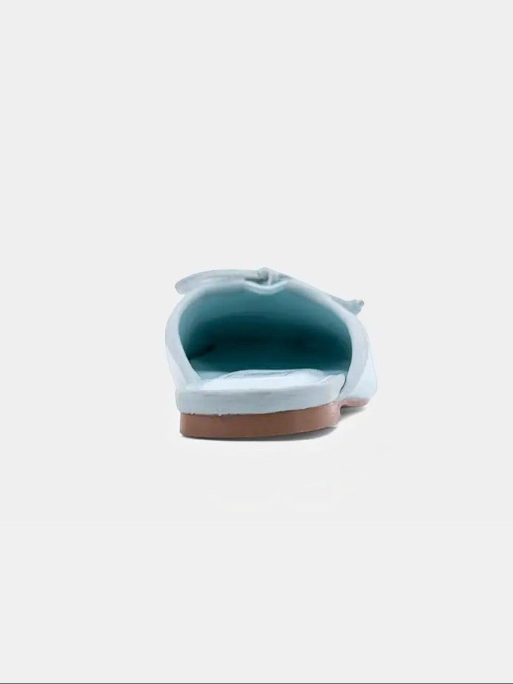 Mialur mint green faux snake leather flats with a delicate bow detail viewed from the back