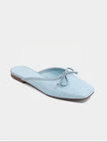 Mialur mint green faux snake leather flats with a feminine bow detail on the toe in a classic slip-on silhouette.