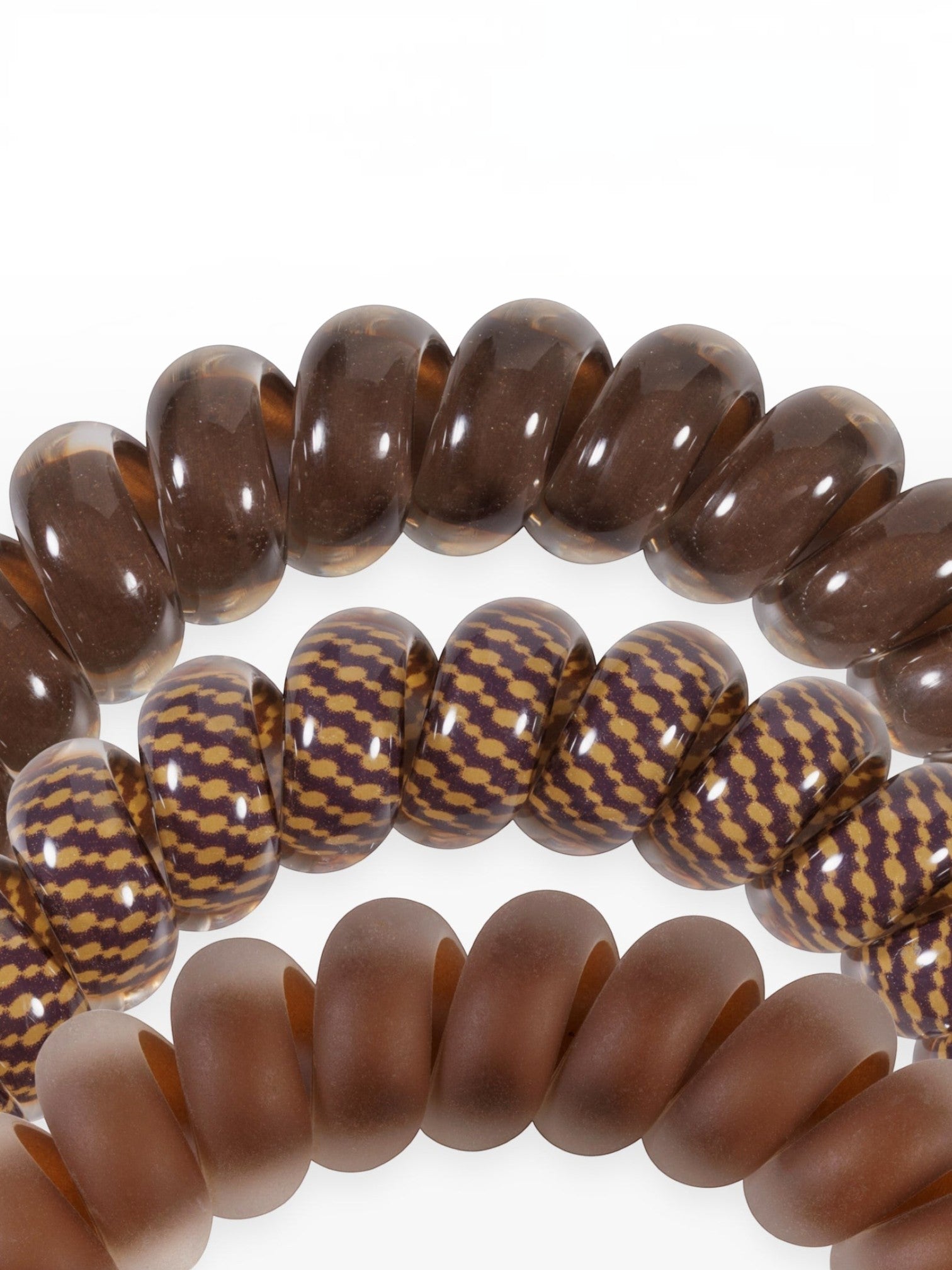 Mialur Morning Brew large spiral coil hair ties in coffee brown and patterned designs for thick hair