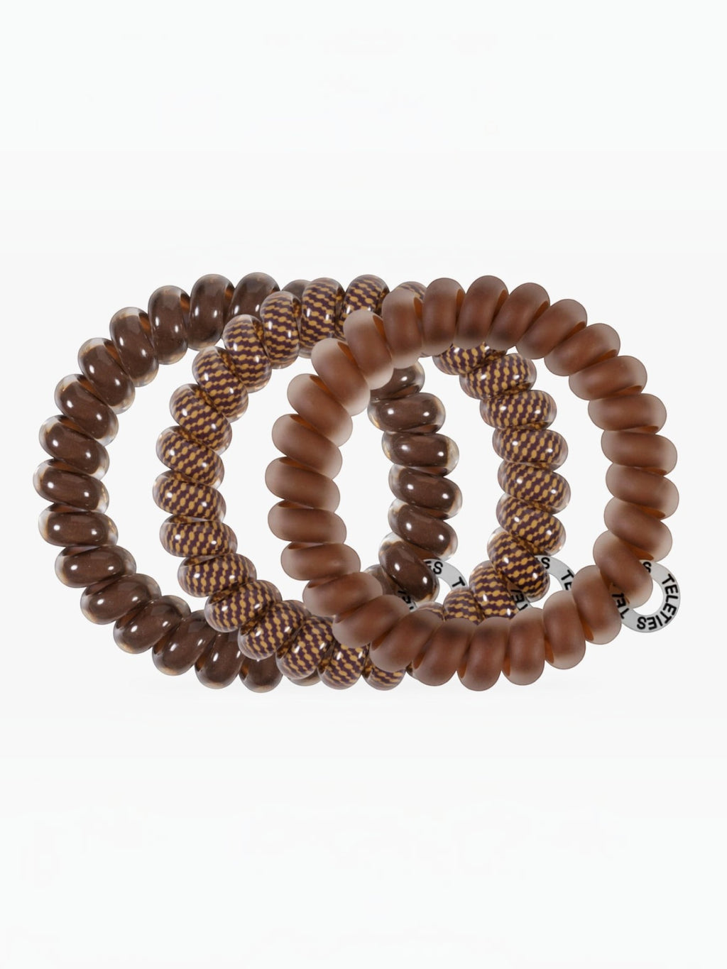 Mialur Morning Brew large spiral coil hair ties in warm coffee brown, designed for a strong, crease-free hold.