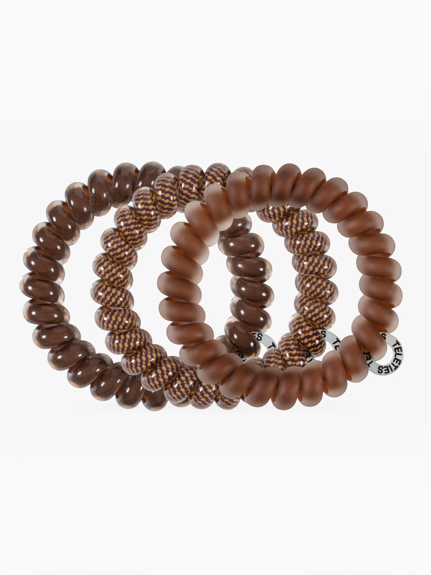 Mialur Morning Brew large spiral coil hair ties in warm coffee brown, designed for a strong, crease-free hold.