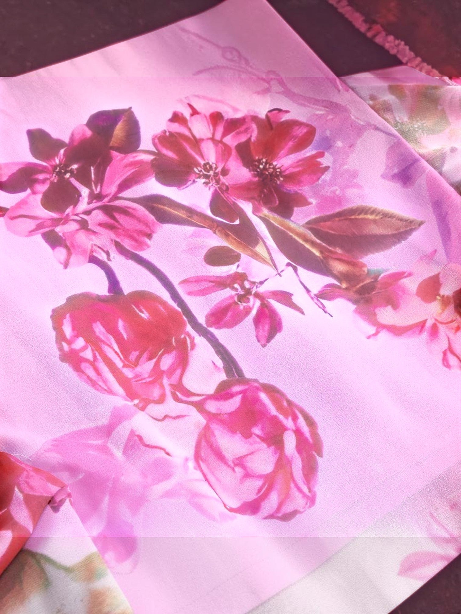 Mialur pink floral print fabric with romantic flower pattern for a ruffle maxi dress