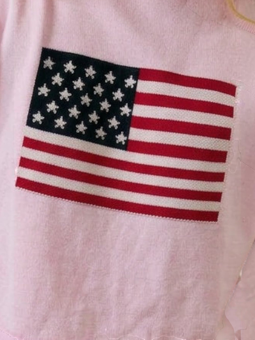 Mialur pink mock neck top featuring a classic American flag graphic with white stars and red stripes