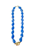Mialur Santorini beaded necklace featuring chunky vibrant blue organic beads and a polished 18k gold-plated center stone