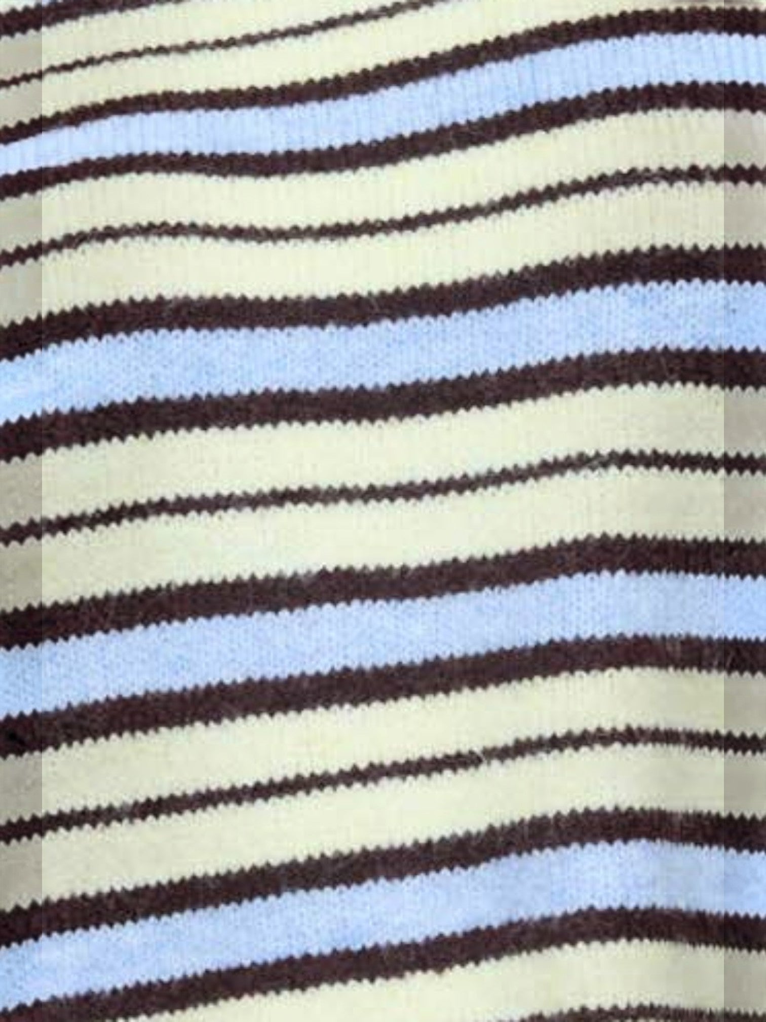 Mialur Sunday Stripe crew neck knit sweater featuring horizontal stripes in cream, light blue, and brown.