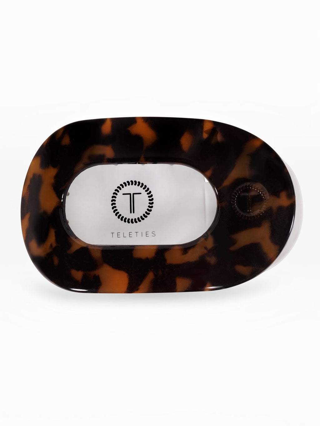 Mialur TELETIES large flat round hair clip in brown tortoise shell pattern with bendable teeth for comfortable wear