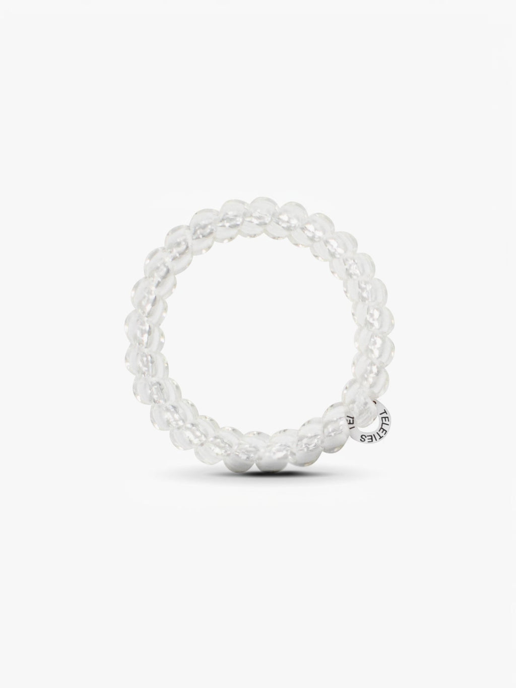 Mialur TELETIES large crystal clear spiral hair tie with a small branded metal charm