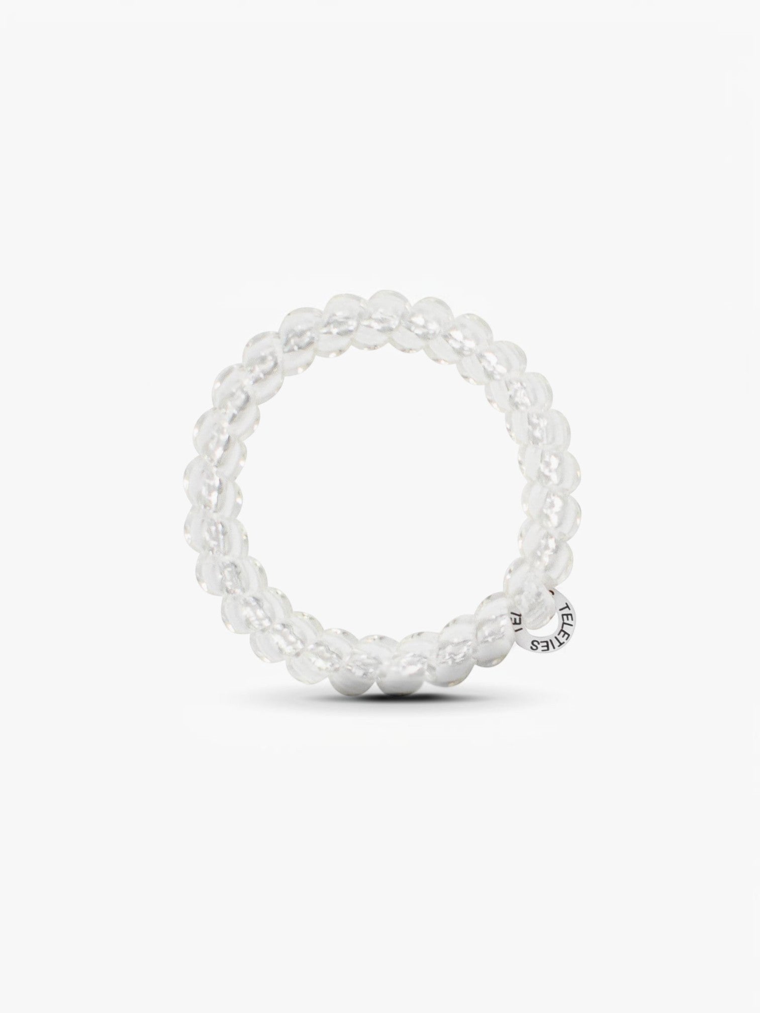 Mialur TELETIES large crystal clear spiral hair tie with a small branded metal charm