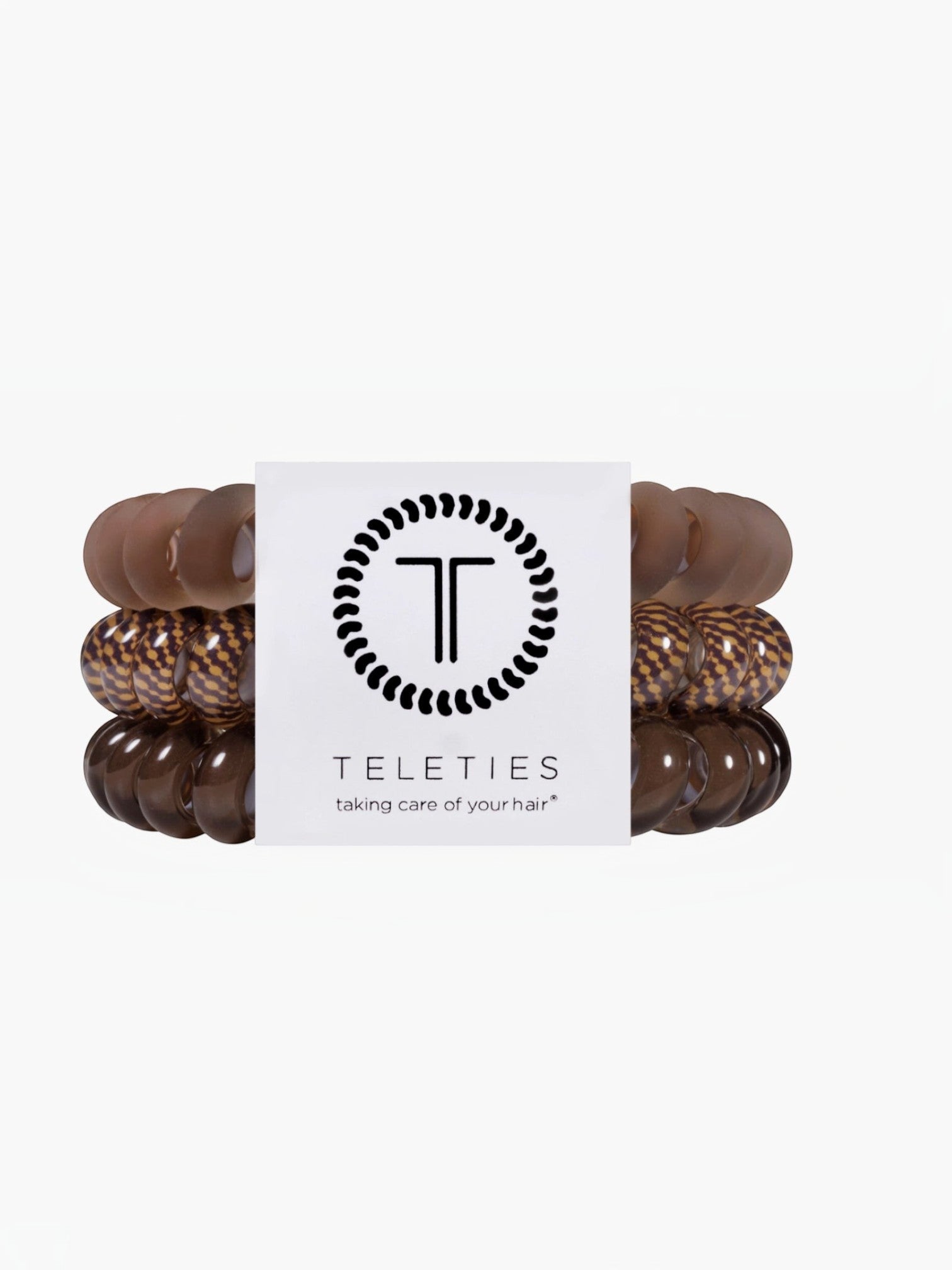 Mialur TELETIES Morning Brew large spiral coil hair ties in a pack of three coffee brown shades