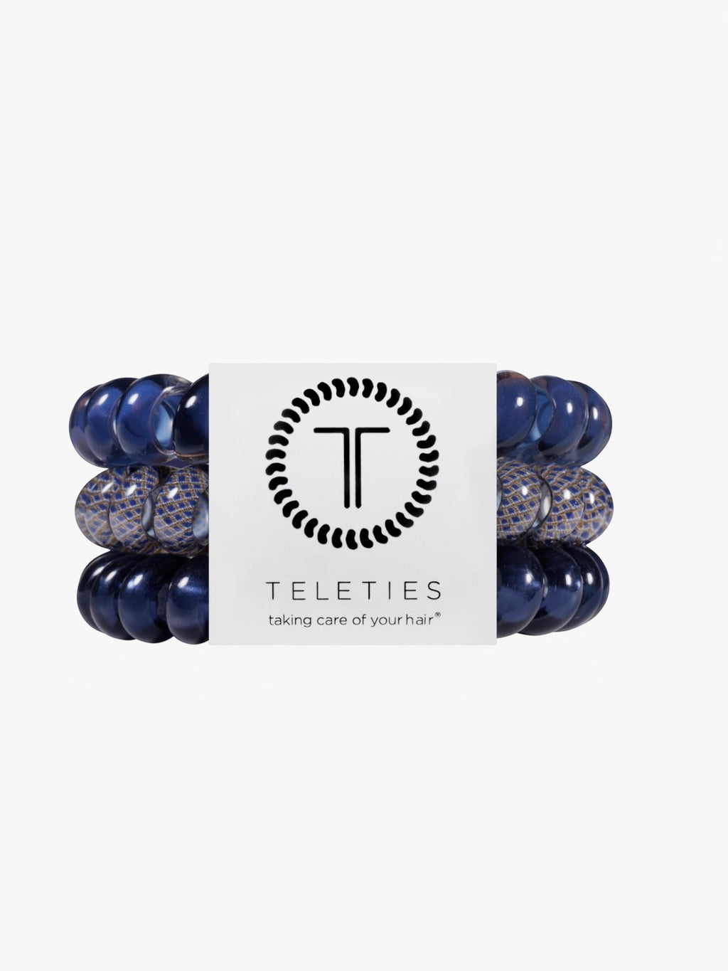 Mialur TELETIES Twilight Tones large spiral coil hair ties in navy blue, pack of three for thick and curly hair