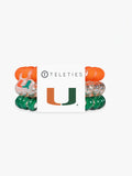 Mialur TELETIES Go Canes! large hair ties in orange and green with University of Miami logo branding