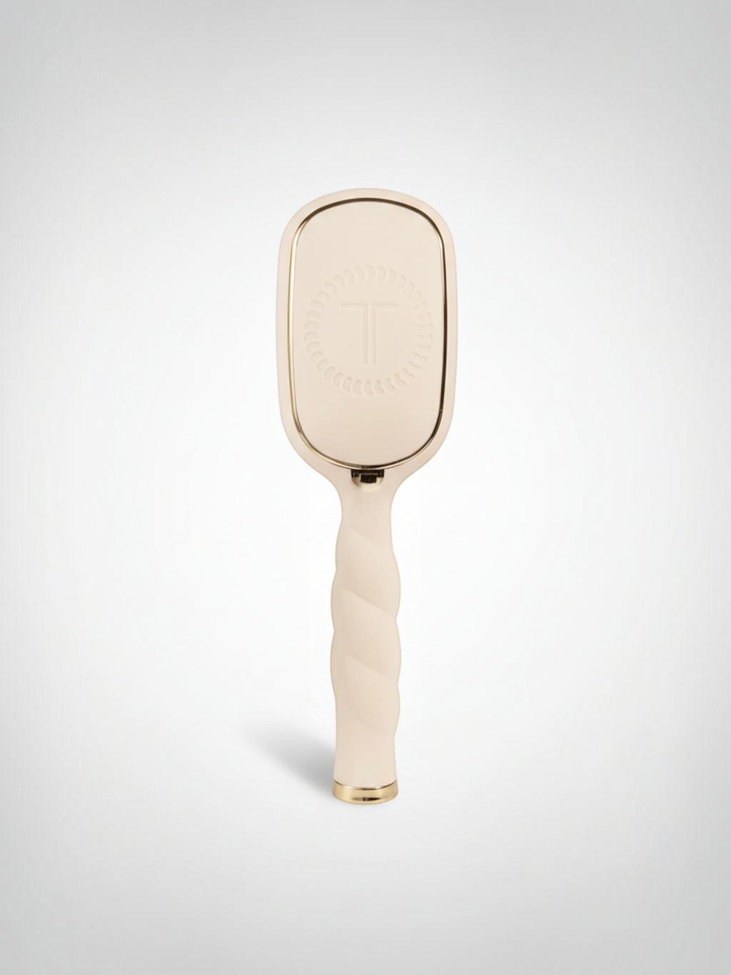 Mialur TELETIES tan detangler hair brush for medium hair with a coil-inspired handle and gold accents