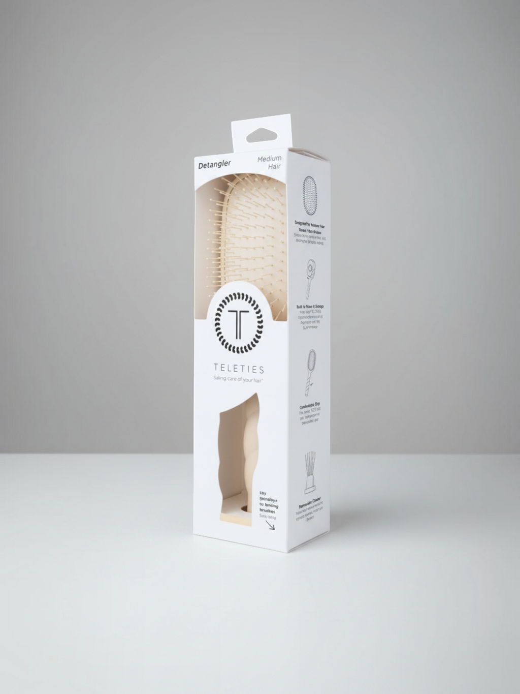 Mialur TELETIES tan detangler hair brush for medium hair in its retail packaging box