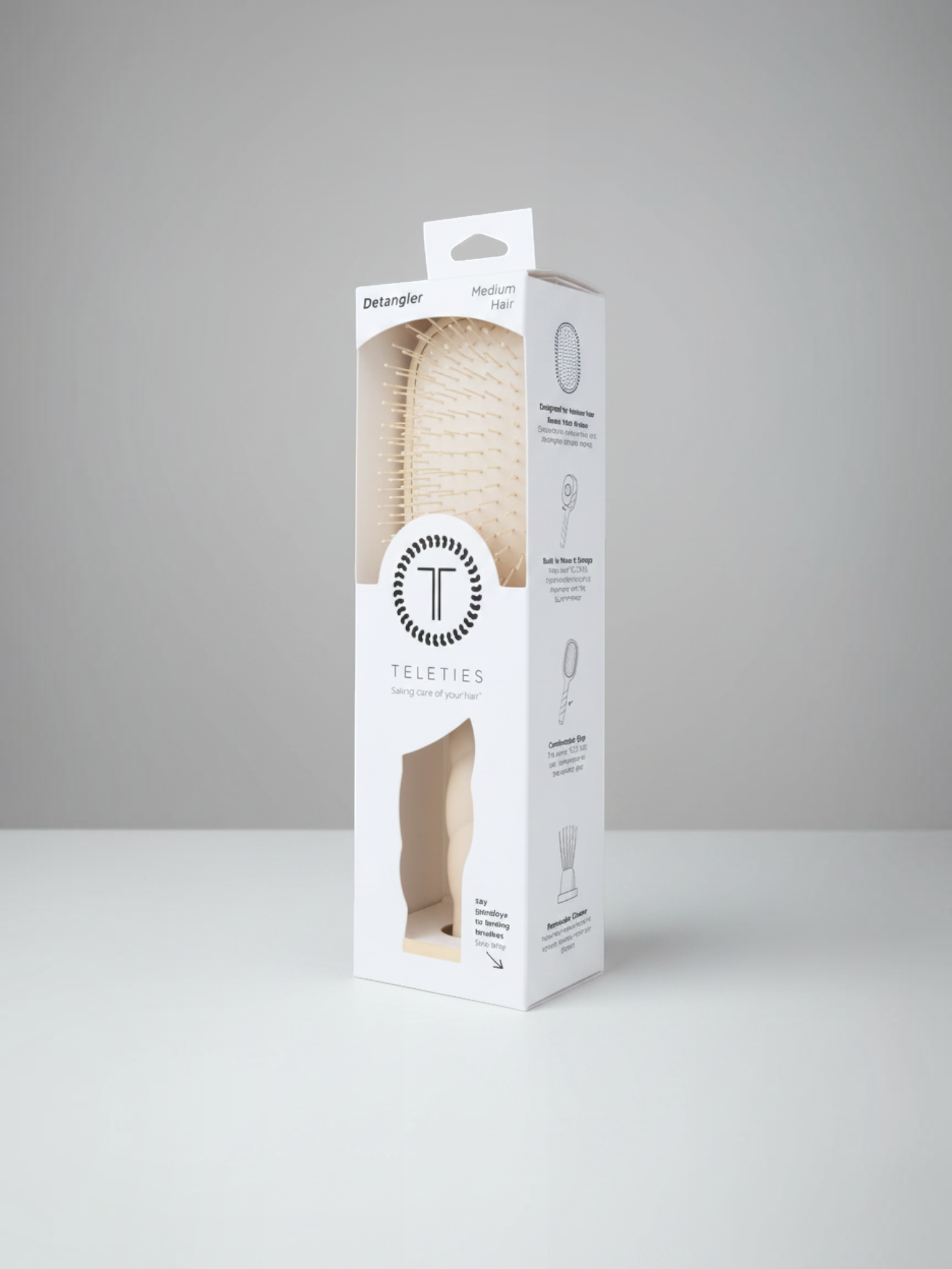 Mialur TELETIES tan detangler hair brush for medium hair in its retail packaging box
