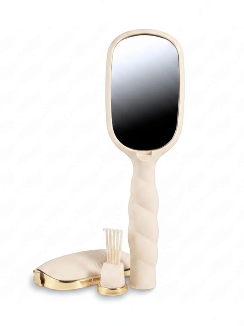 Mialur TELETIES tan detangler hair brush for medium hair with built-in mirror, gold cleaning pick, and storage handle.