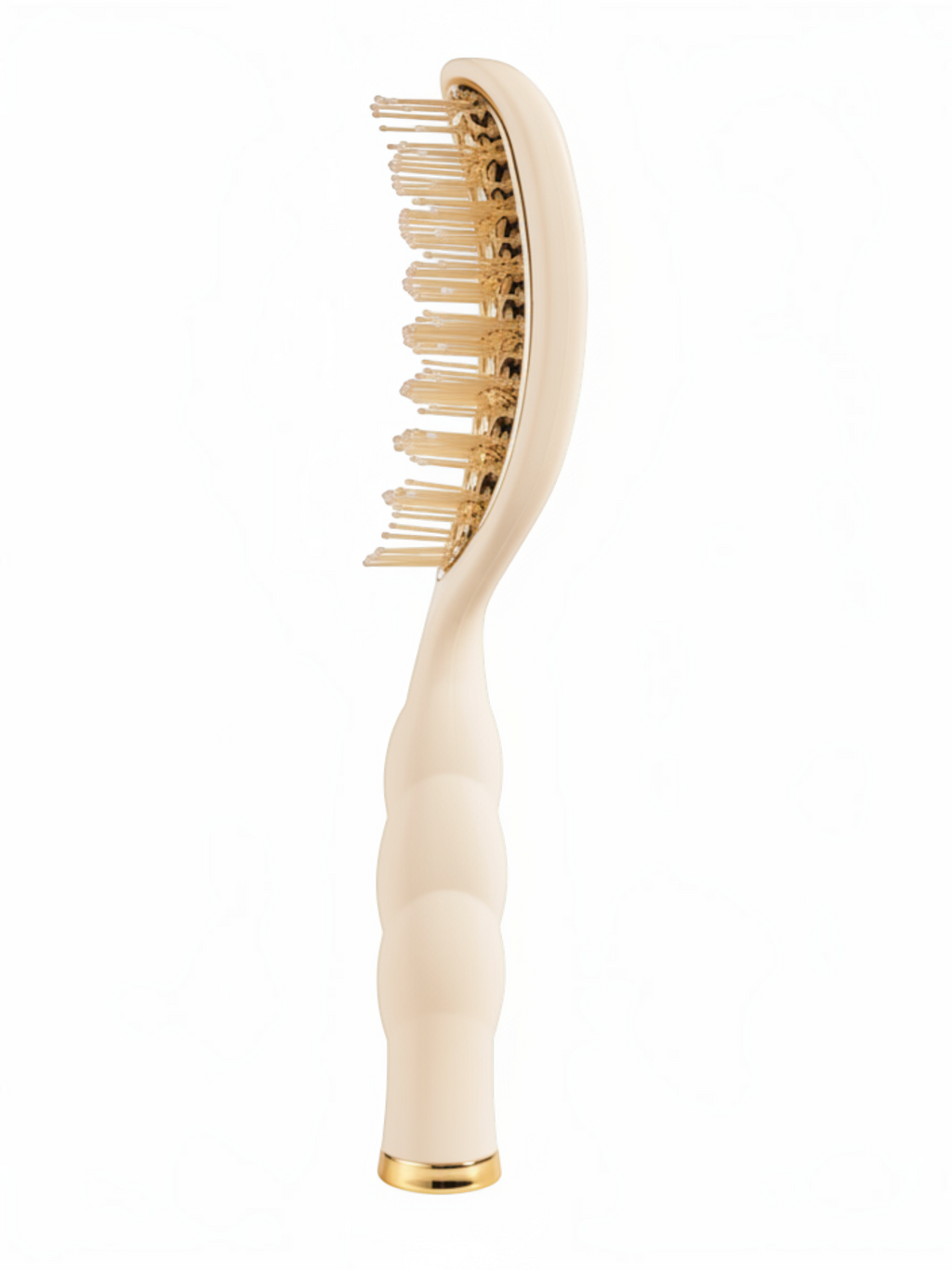 Mialur TELETIES tan vented hair brush with a curved design, aluminum plate, and coil-inspired grip for blowouts.