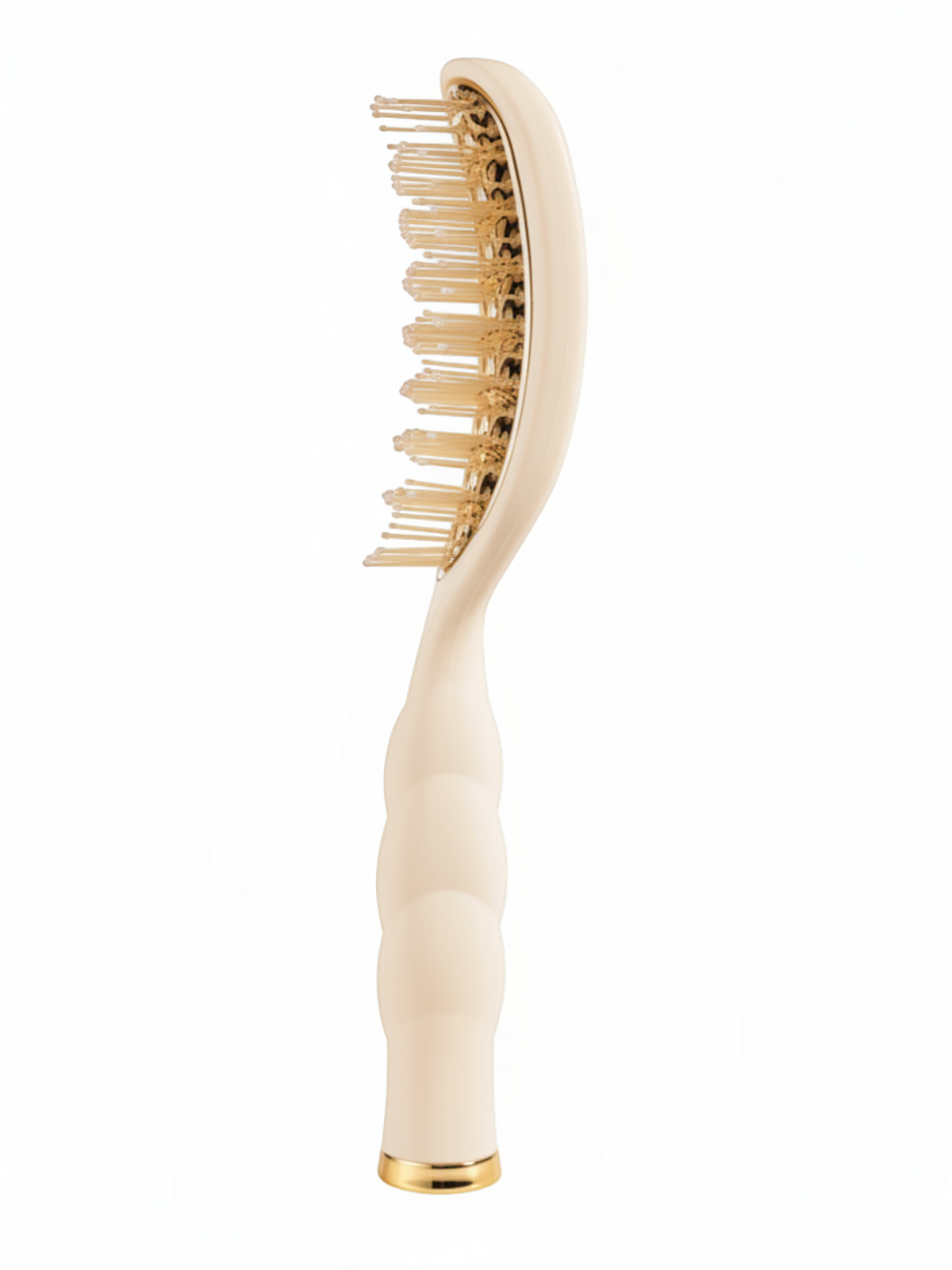 Mialur TELETIES tan vented hair brush with a curved design, aluminum plate, and coil-inspired grip for blowouts.
