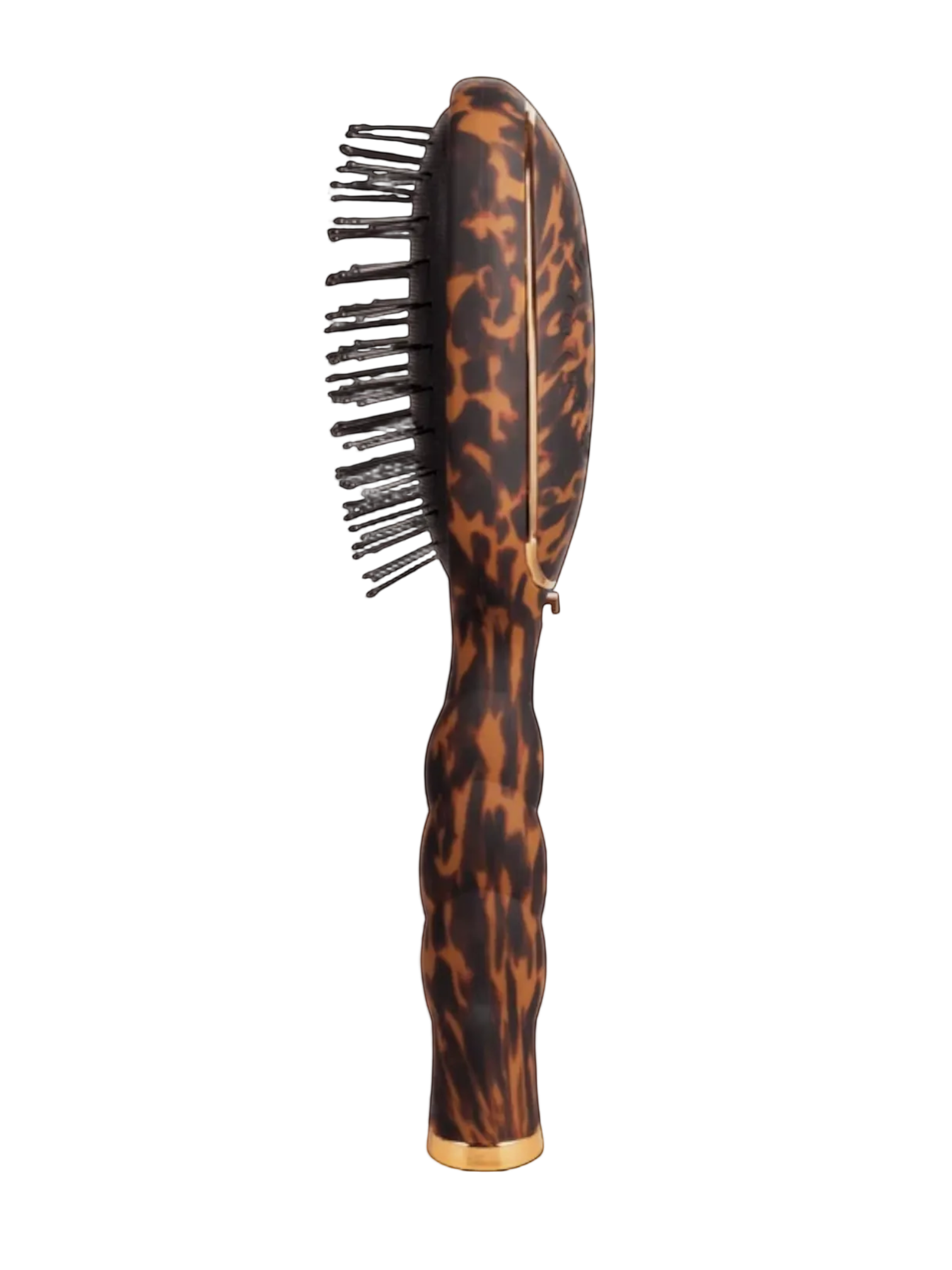 Mialur TELETIES detangler hair brush in tortoise print with a coil-inspired grip and side view profile