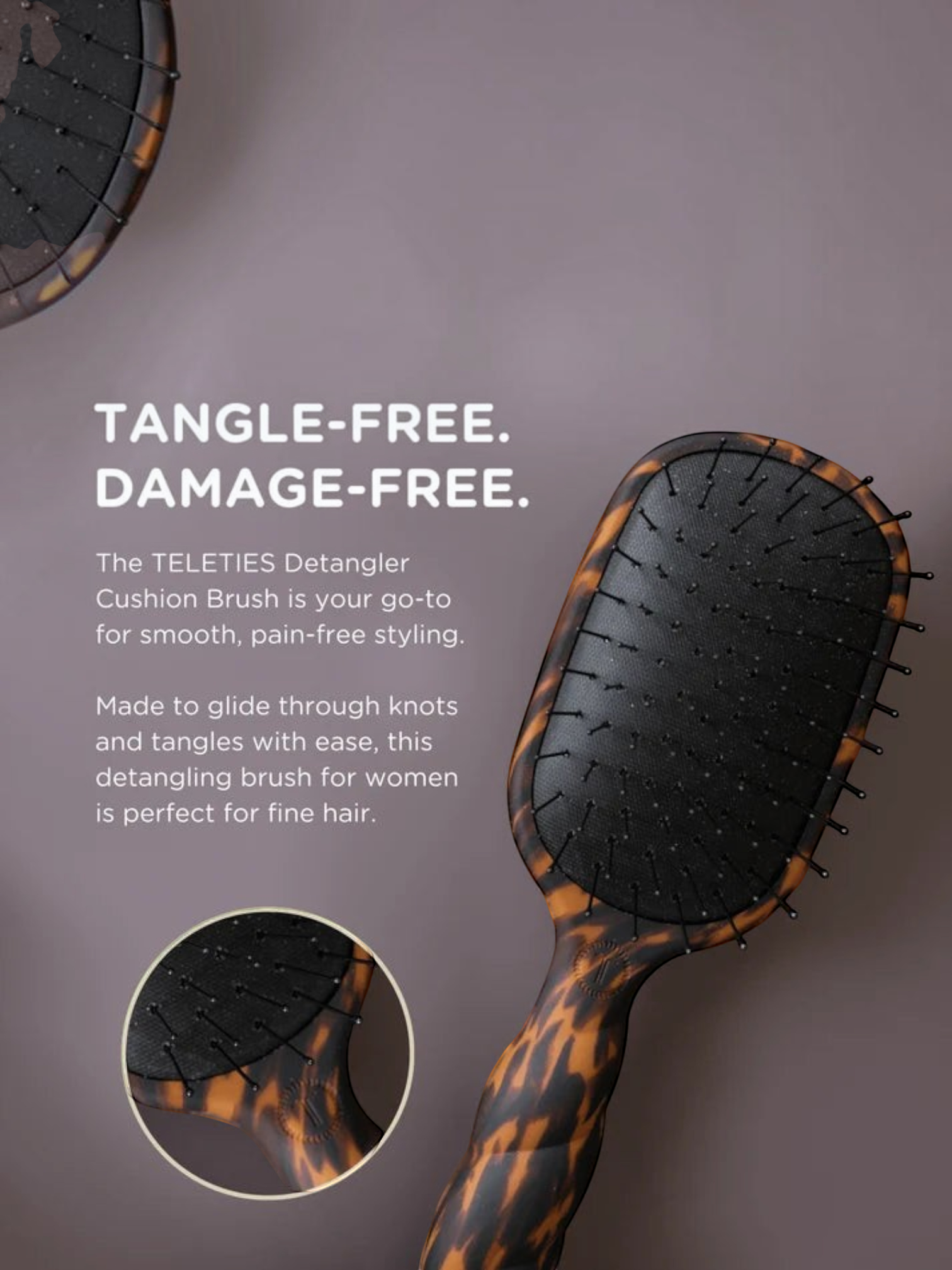 Mialur TELETIES detangler hair brush for fine hair in a tortoise shell pattern with gentle glide bristles
