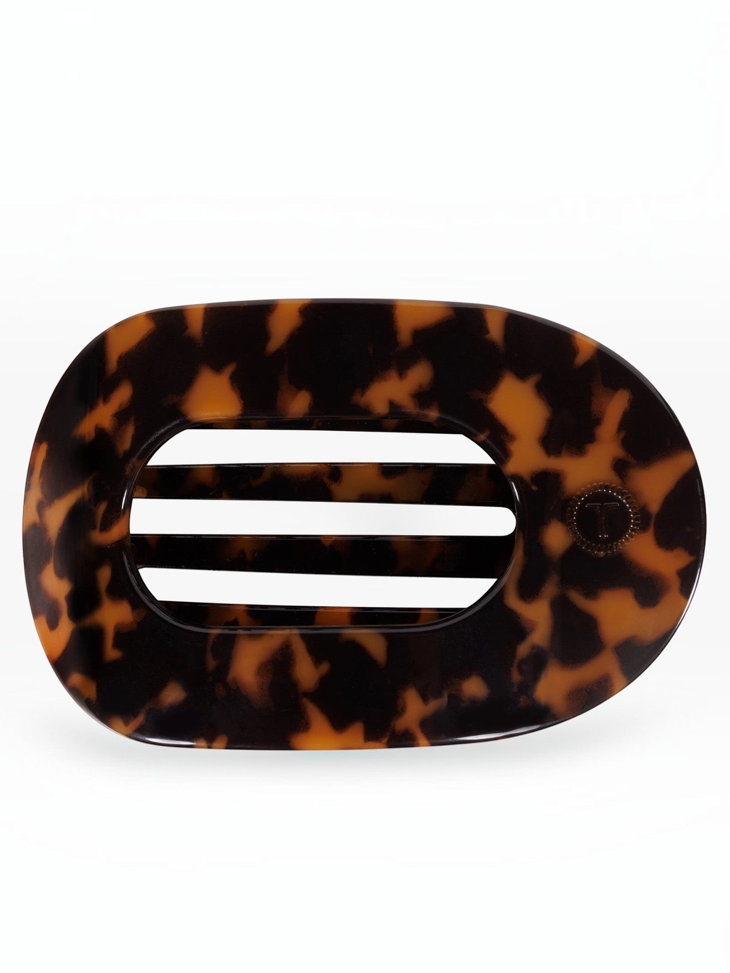 Mialur TELETIES large flat round hair clip in brown tortoise pattern for comfortable, secure all-day hair styling.