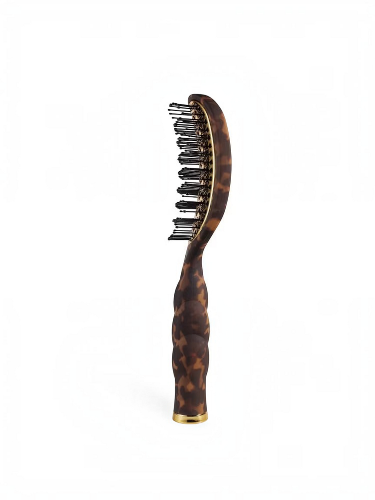 Mialur TELETIES vented hair brush in tortoise print with a coil-inspired grip and gold cleaning pick