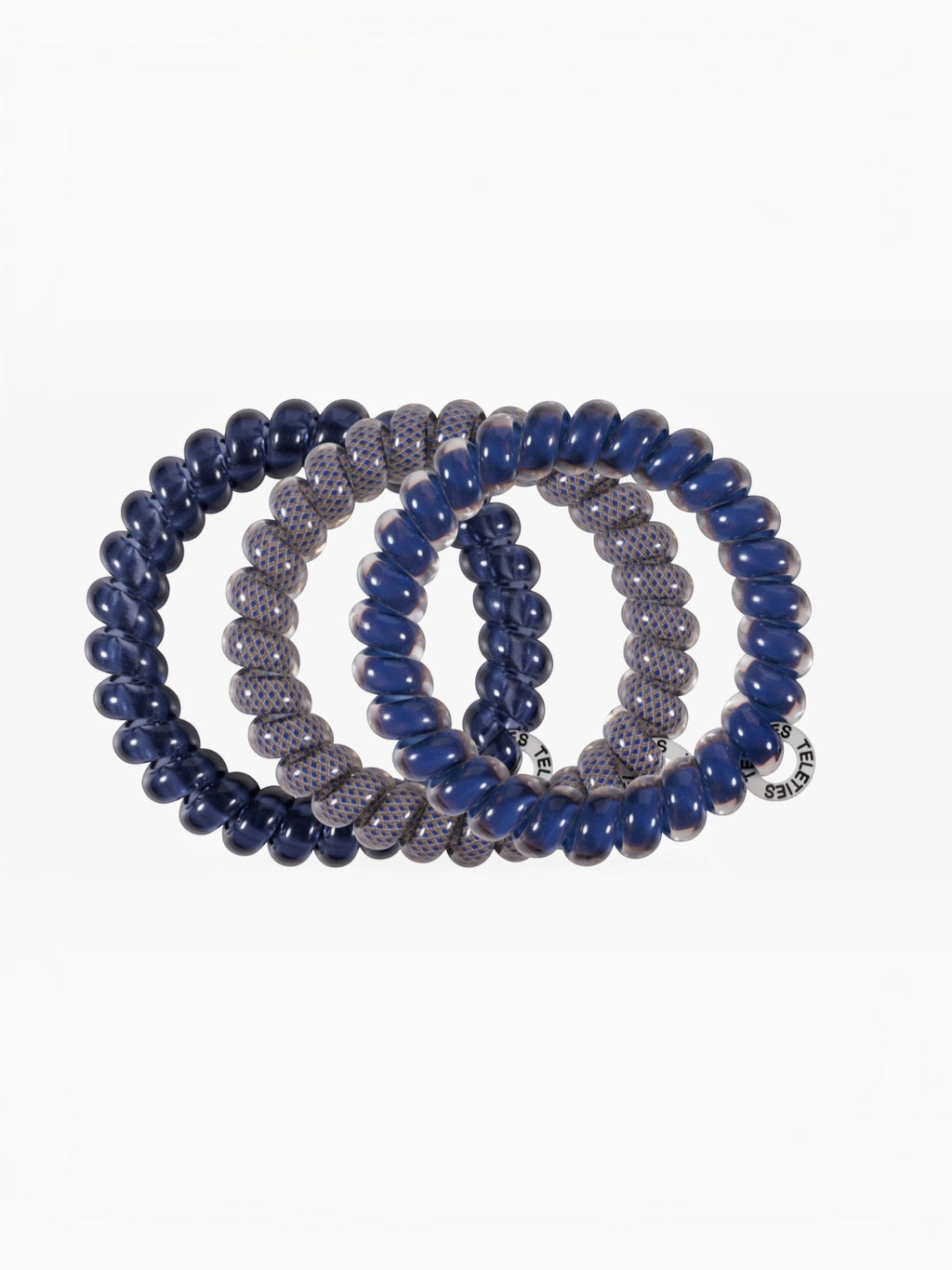 Mialur Twilight Tones large spiral coil hair ties in navy blue and patterned designs for a strong, crease-free hold.
